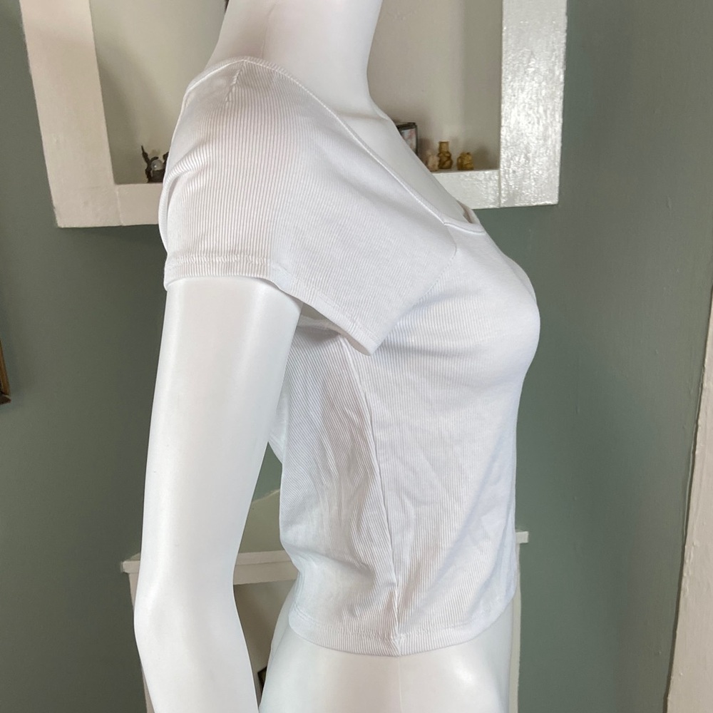 NWT new Madewell White Ribbed Short Sleeve Top shirt blouse - Picture 4 of 7